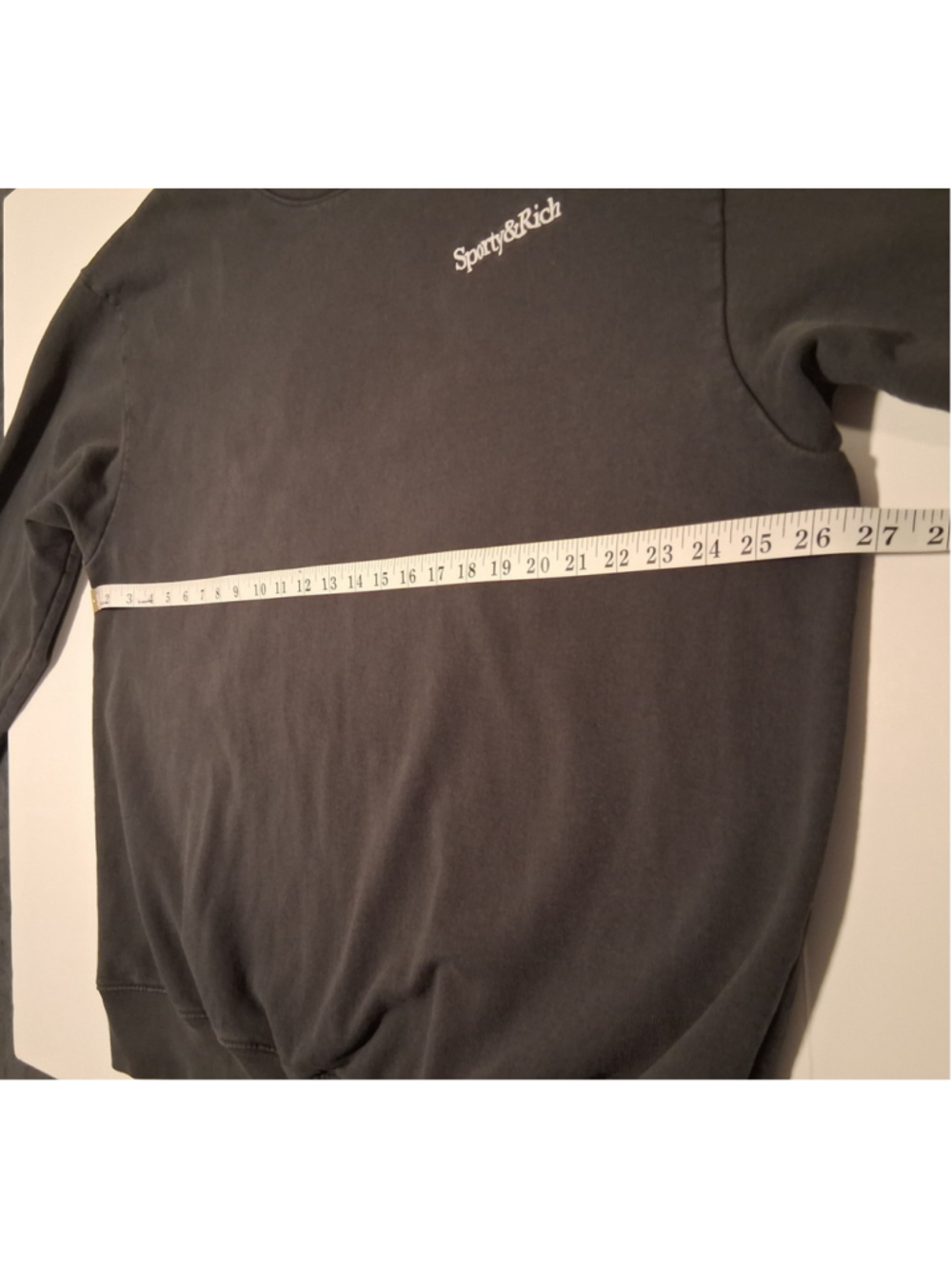 Sporty & Rich Serif Logo Crewneck Mens XL Sweatshirt Faded Black USA Made Baggy - Picture 8 of 9